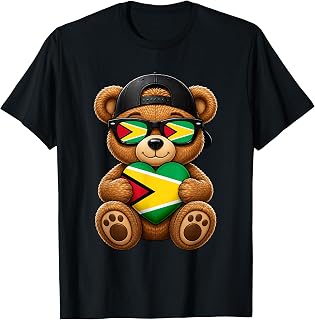 Guyanese Flag Teddy Bear Heart Heritage Outfit Guyana T-Shirt