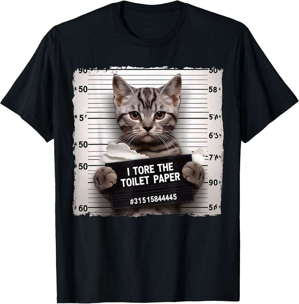 Cute Cat Mugshot Humorous Cat for Cats Lover Cat Mom Cat Dad T-Shirt