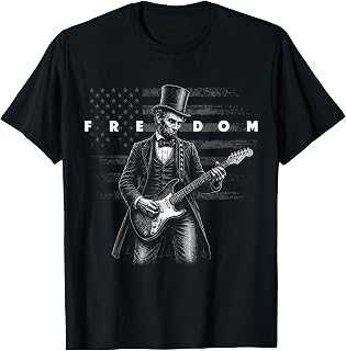 Grunge American Flag Freedom Lincoln Playing Guitar T-Shirt