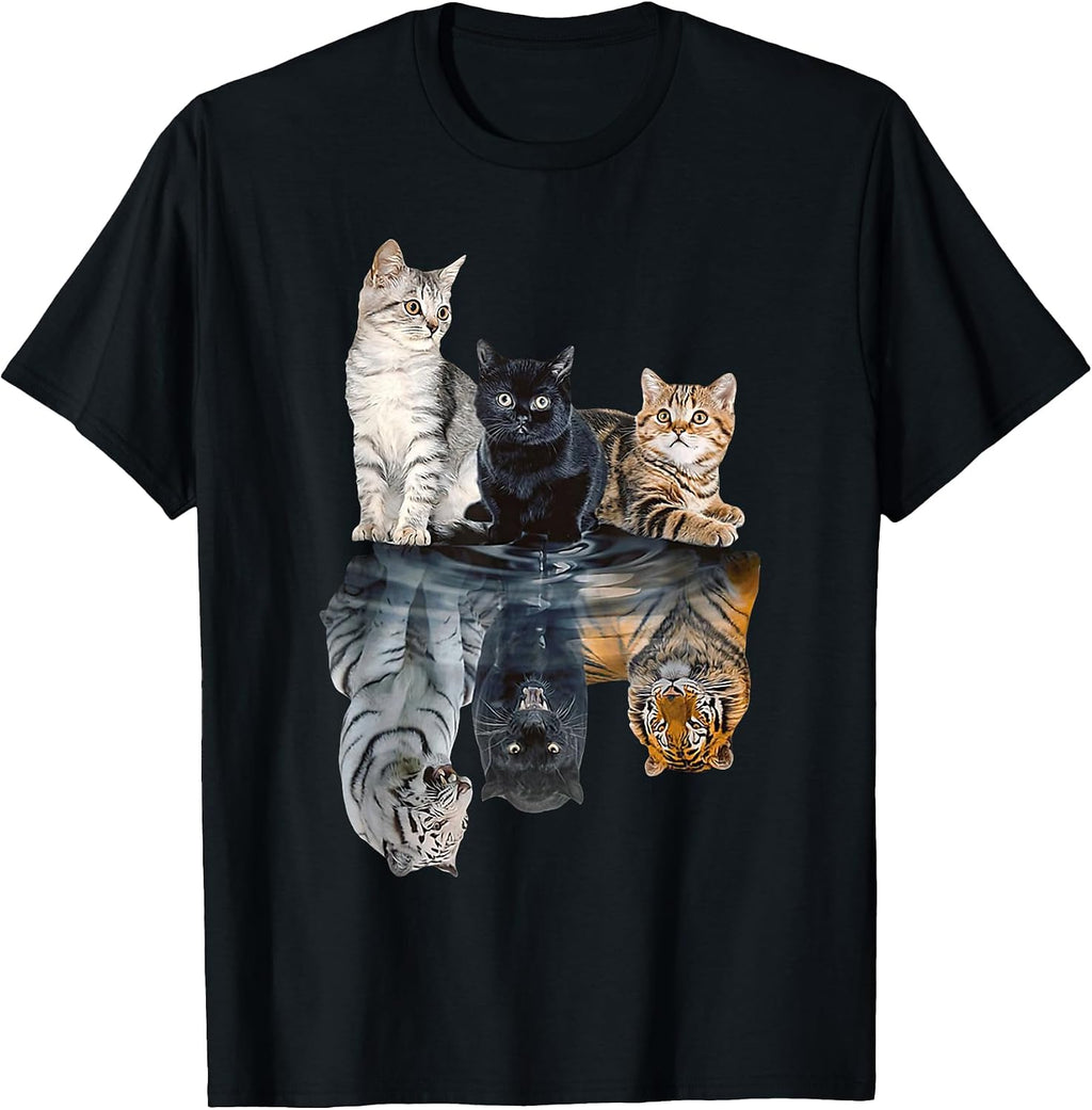 Cats Reflection Mirror Lion Cheetah Tiger Funny Cat Lover T-Shirt