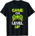GAME ON LEVEL UP Gaming T-Shirt - Unisex-Adults, Unisex-Kids - Black - Small - Short Sleeve - T-Shirt