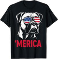 Merica Boxer Dog American Flag Sunglasses Patriotic T-Shirt