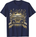 Retro Boombox Musical Notes Graphic Tee T-Shirt