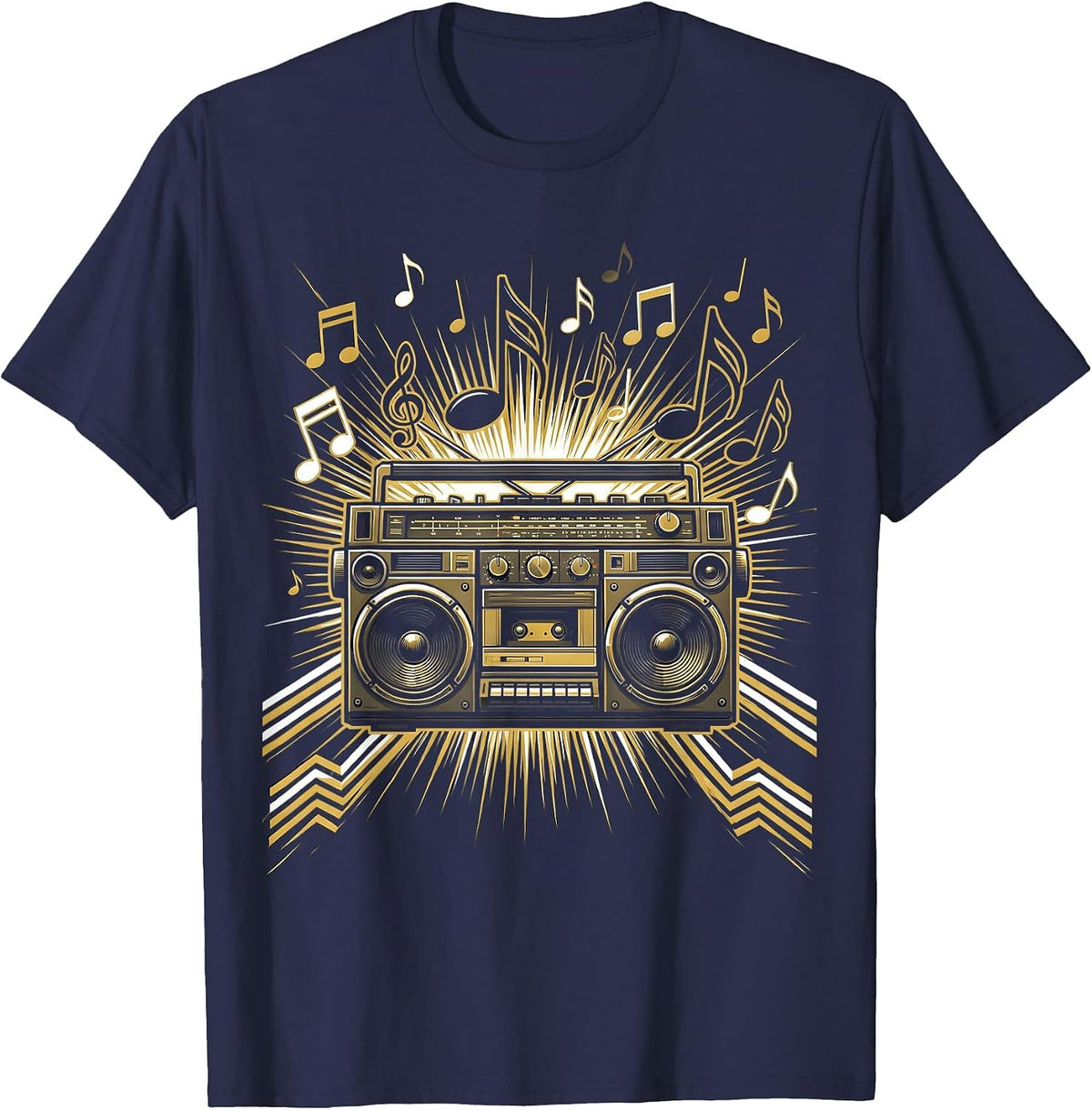 Retro Boombox Musical Notes Graphic Tee T-Shirt