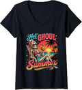 Women's Hot Ghoul Summer Women's Beach Vacation Spooky Top V-Neck T-Shirt