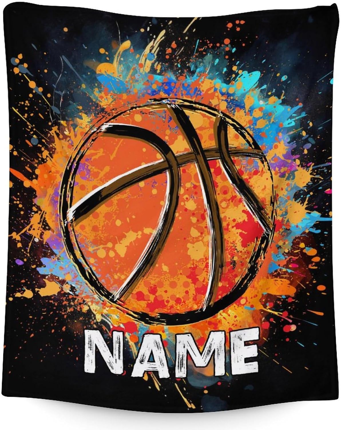 Personalized Basketball Blanket Gifts with Name, 50x40 Inches Sports Throw Blanket for Basketball Lover Kids Teens, Black Soft Fuzzy Blankets for Couch Sofa Bed