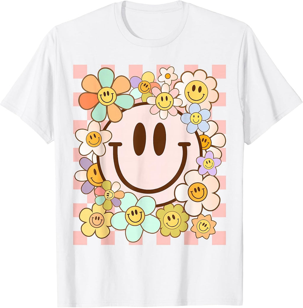 Happy Face Daisy Flower Shirt Preppy Aesthetic Smile Face T-Shirt