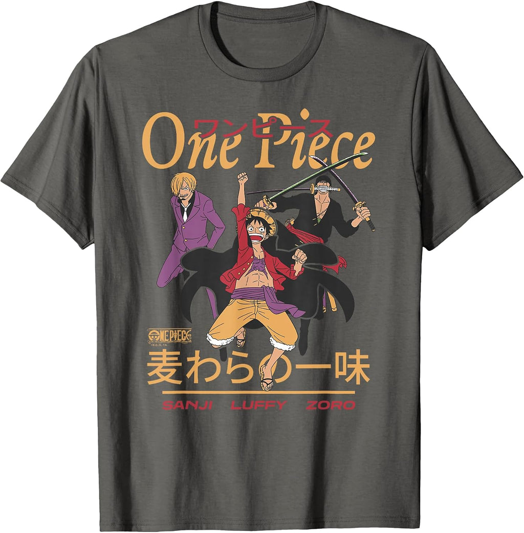 Anime Sanji Luffy Zoro Kanji Collage Pirate T-Shirt