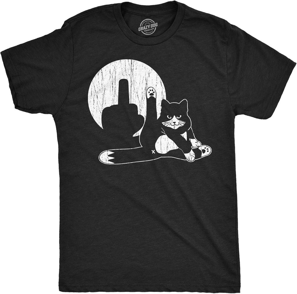 Mens Funny T Shirts Cat Middle Finger Shadow Puppet Show Sarcastic Graphic Novelty Tee for Men