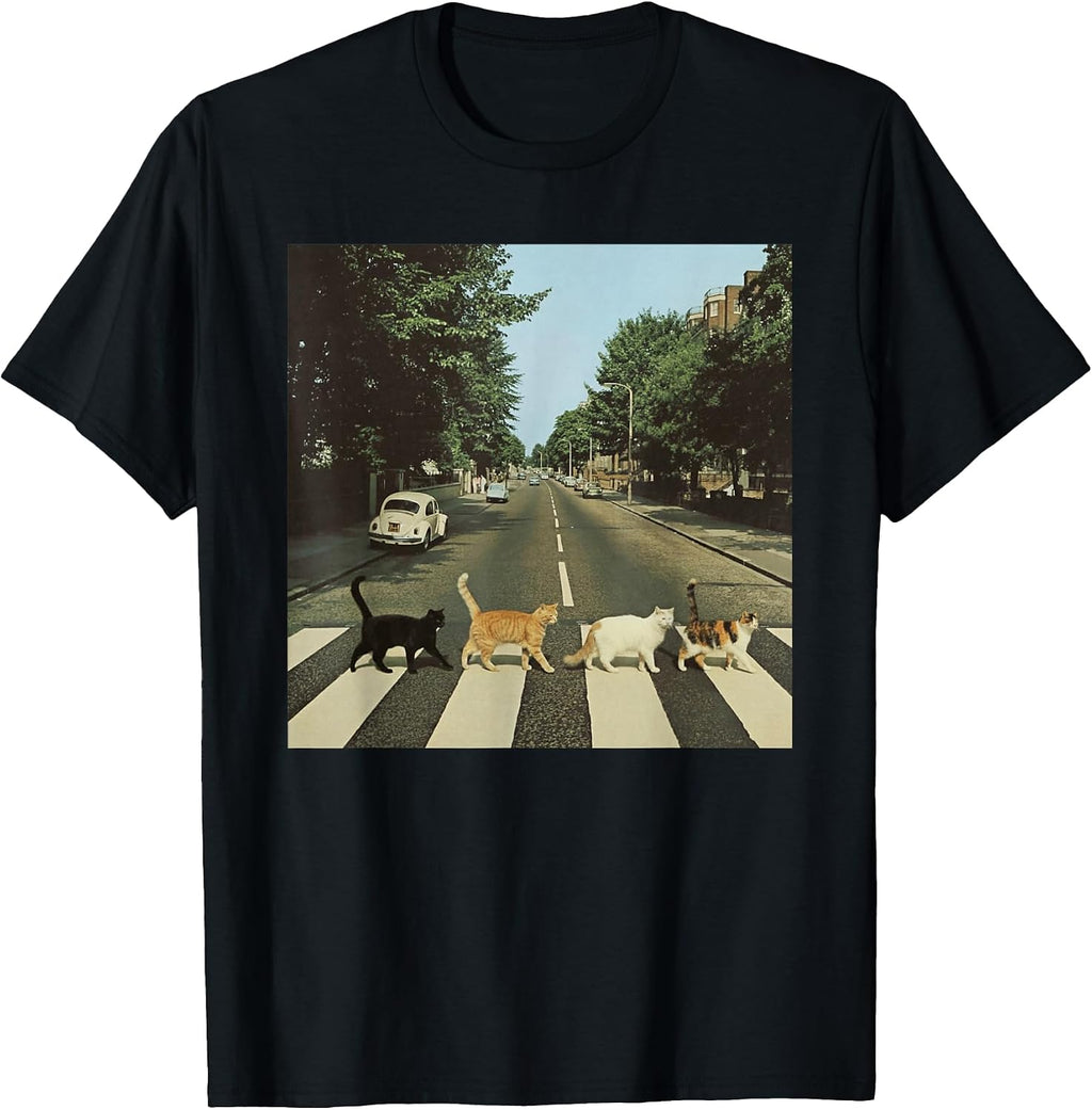 Road to Abbey Cats Parody Funny Cat Mom Lover Crossing T-Shirt
