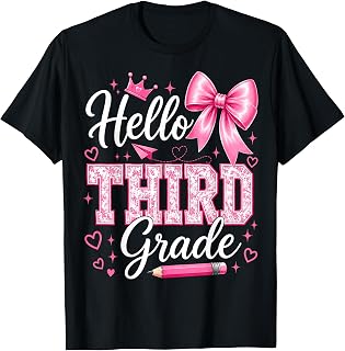 Hello 3rd Grade Girls Teacher Coquette Bow Back to School T-Shirt