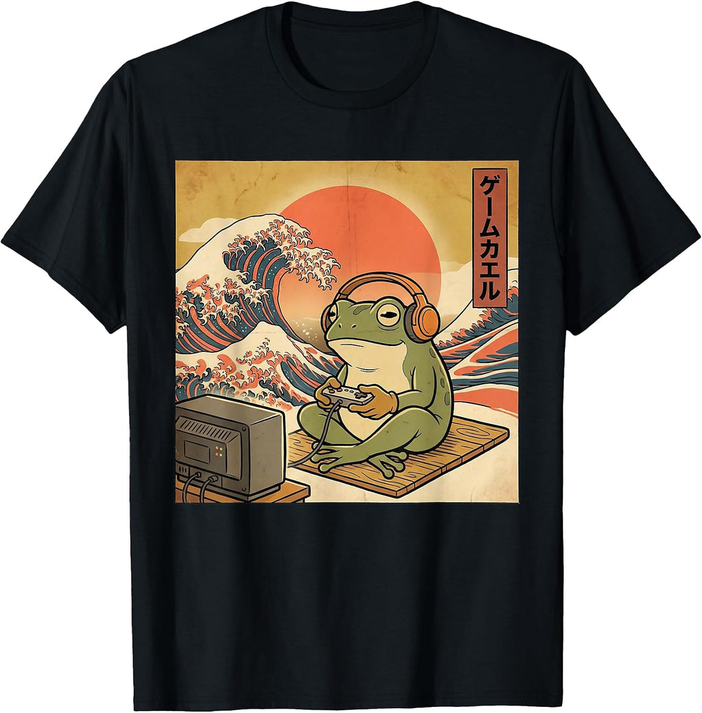 Gaming Frog Art Ukiyo-e Japanese Gamer Anime Men Women Boys T-Shirt