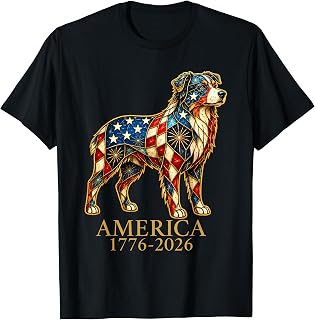 America 1776-2026 Australian Shepherd Patriotic US Flag USA T-Shirt