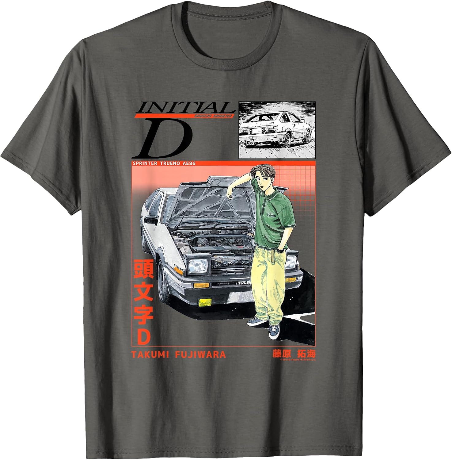 Initial D Takumi Open Hood Car Portrait Manga Anime T-Shirt