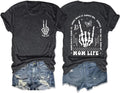 Mama Shirts for Women Mom Life Skeleton Hand T-Shirt, Vintage Rock Style Crewneck Tee