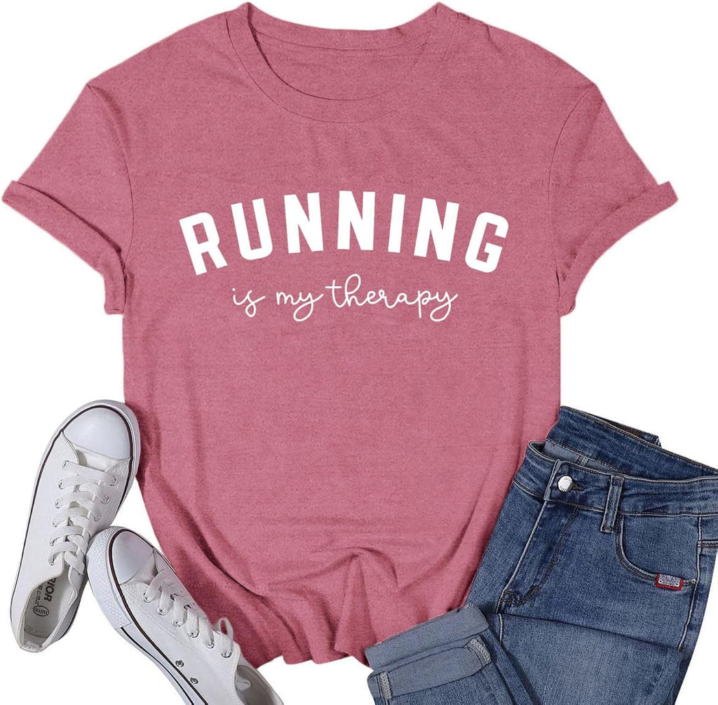 Womens Running Shirt Workout Marathon Tshirt Running is My Therapy Runner Tee Top