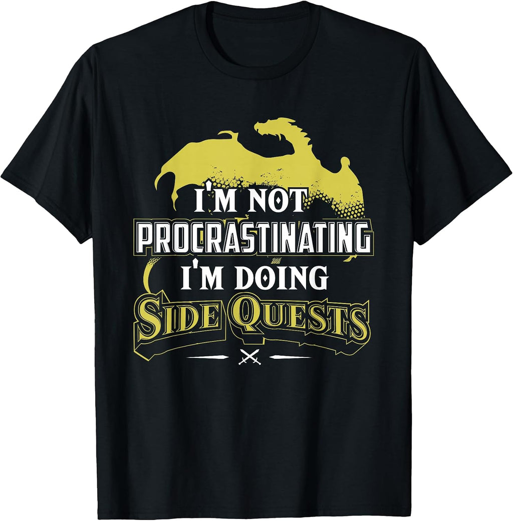 RPG Gamer T-Shirt: I'm Doing Side Quests - Casual Crew Neck, Short Sleeve, Adult Polyester Tee (Black)
