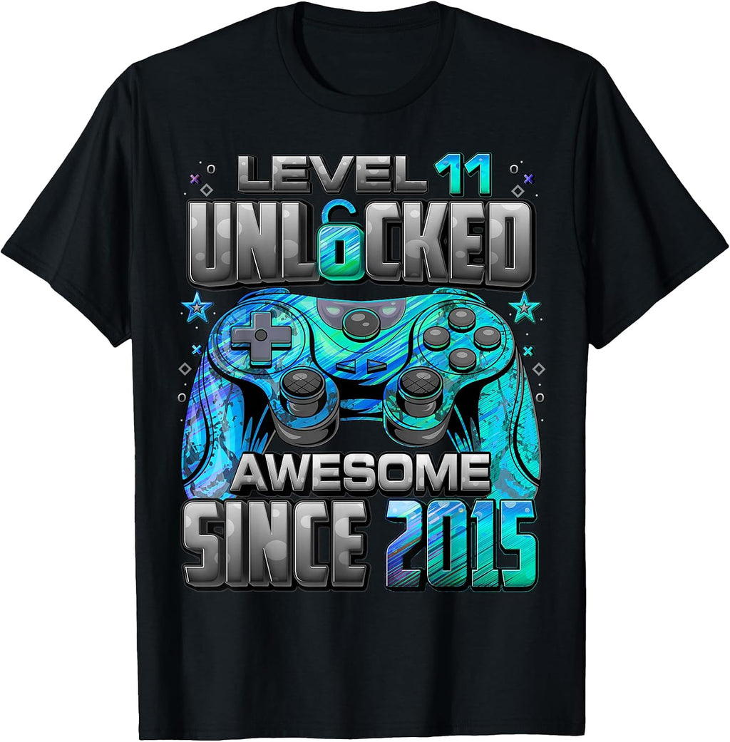 Level 11 Unlocked Awesome Since 2015 11th Birthday Gaming T-Shirt