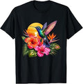 Colorful Hummingbird with Tropical Hibiscus Sunset T-Shirt
