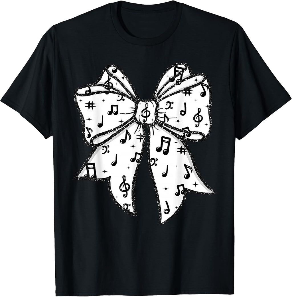 Music Notes Coquette Bow Music Teacher School Musician Band T-Shirt