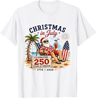 Christmas in July 250 Years 4th of July Beach Santa 2026 T-Shirt