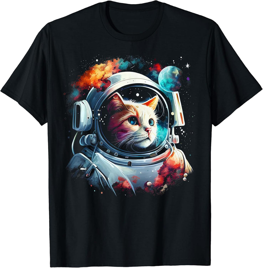 Astronaut Cat or Funny Space Cat on Galaxy Cat Lover T-Shirt for Men Women Kids