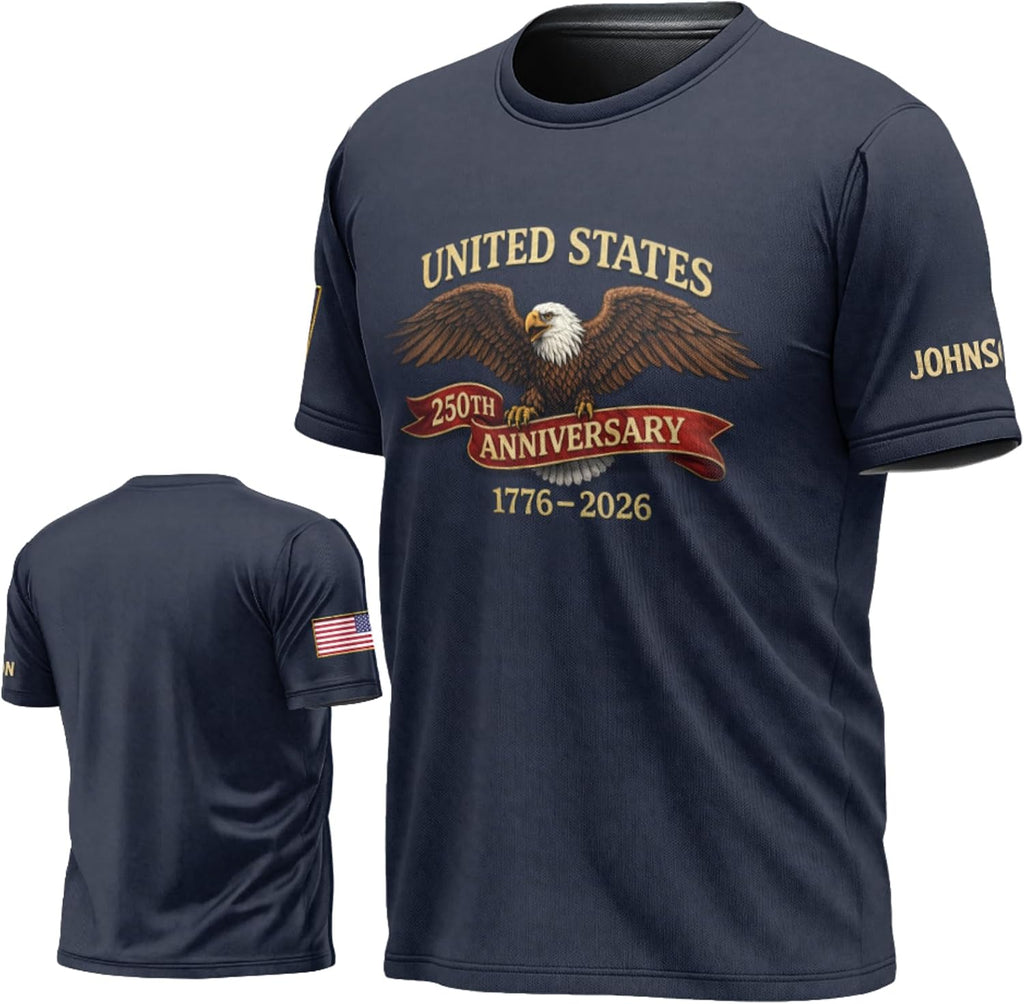 250th Anniversary of USA Eagle Shirt, 250 Years of Freedom T-Shirt, American Pride All Over Print Tshirt, 1776-2026 Tee for American, Gift for Patriots Navy