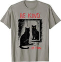 Be Kind of Feral Funny Black Cat Mirror Goth Aesthetic T-Shirt