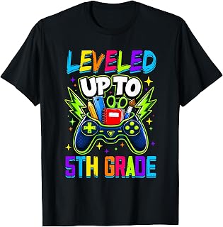 Leveled Up to 5th Grade Gamer Gaming Back to School Boy Kids T-Shirt