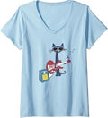 Women's Cat Playing Guitar V-Neck T-Shirt