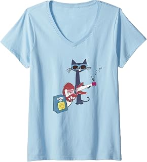 Women's Cat Playing Guitar V-Neck T-Shirt
