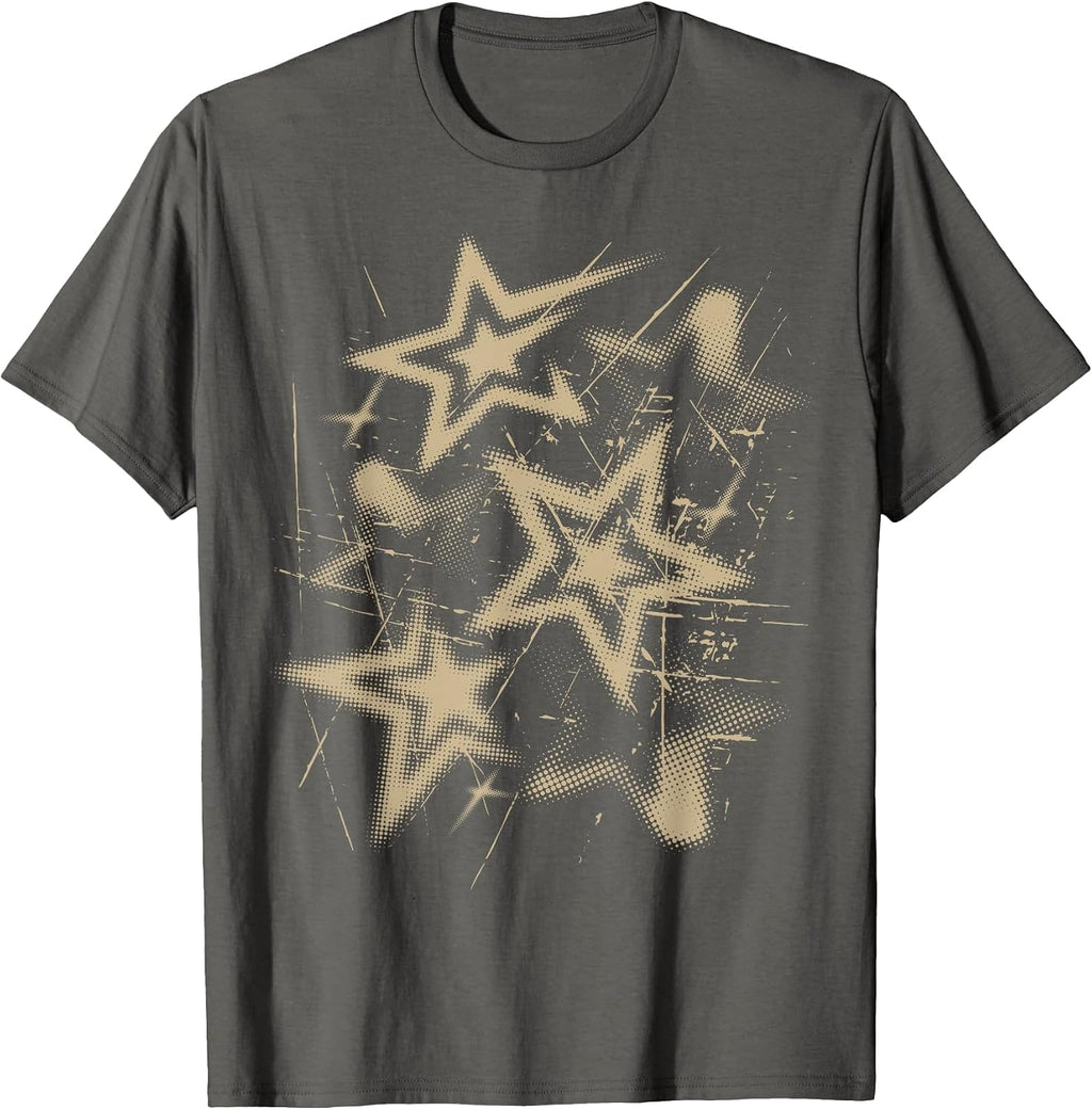 Y2k Grunge Stars 2000s Beige Cyber Vintage Graphic T-Shirt