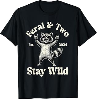 Feral & Two Est 2024 Stay Wild Raccoon 2nd Birthday Boy T-Shirt