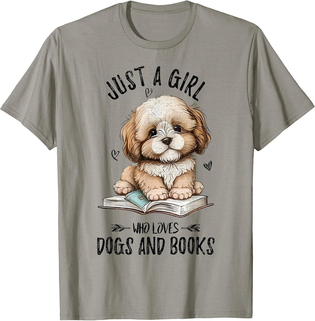 Just A Girl Who Loves Dogs and Books, Puppy Pet Art Lover T-Shirt