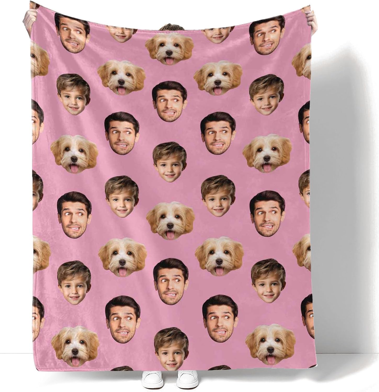 D-Story Custom Blanket with 5 Faces Made in USA, Personalized Throw Blanket with Picture Upload Flannel Blanket for Dad Friend Mom Couple Grandma Pets- 7 Sizes