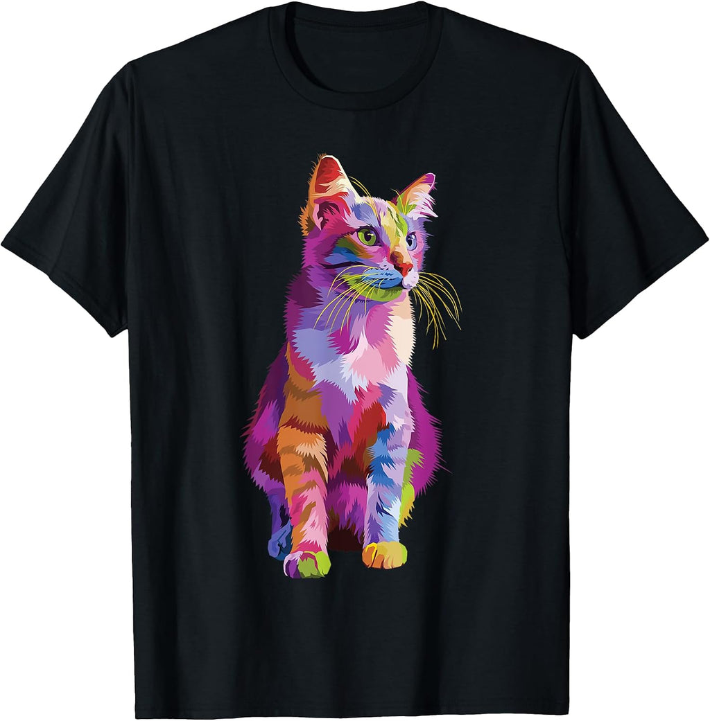 Cute Colorful Cat sitting for kitten lover art Kitty cats Men Women Girls Kids T-Shirt