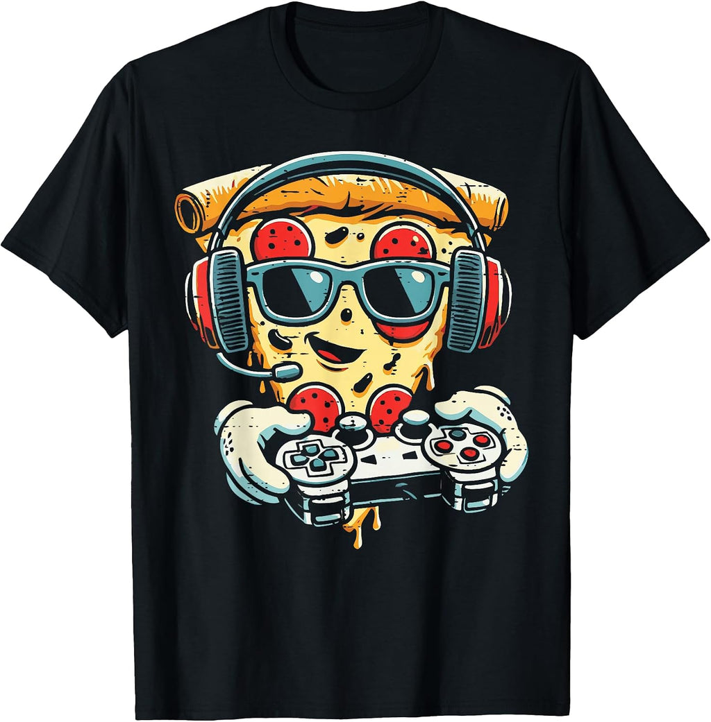 Gaming Pizza Funny Video Gamer Snack Food Lover Men Boys Kid T-Shirt