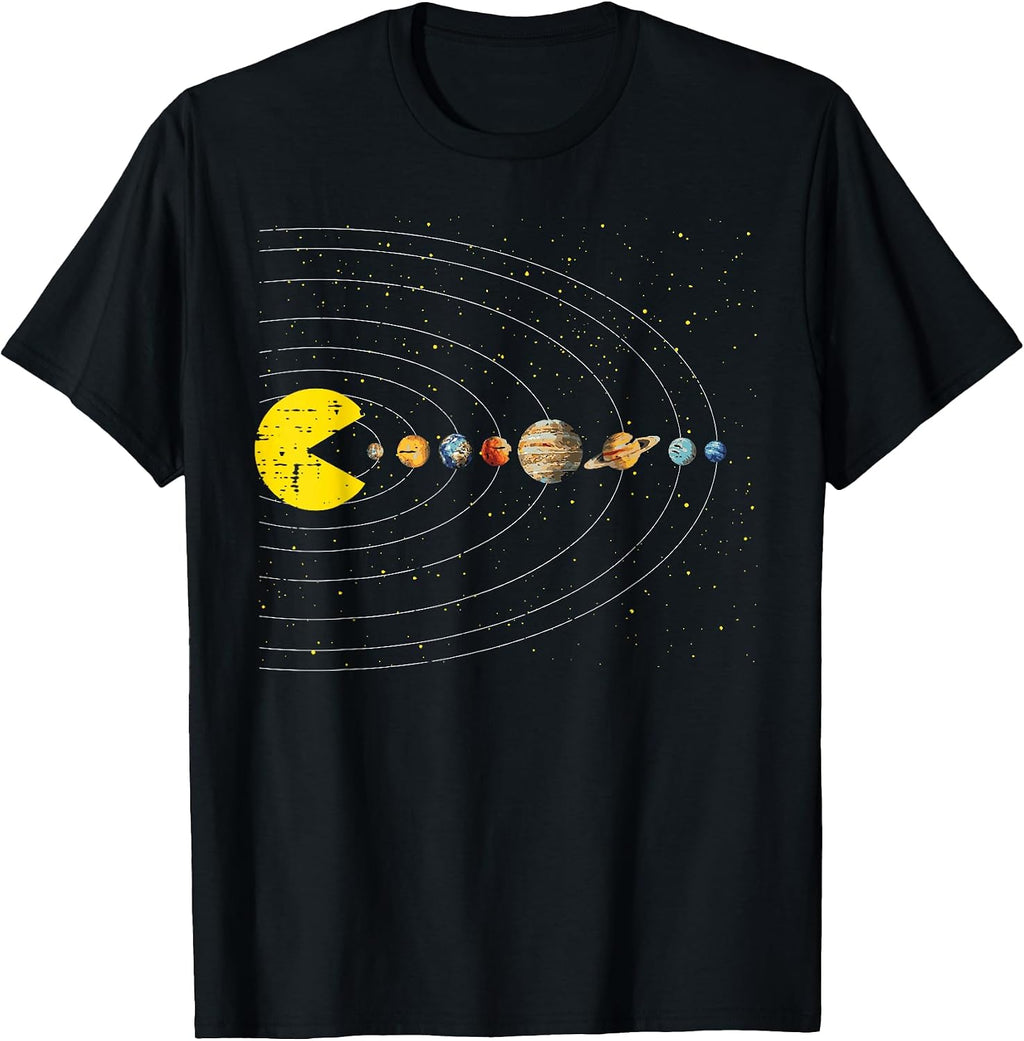 Retro Game Eating Planets Space Galaxy Gaming Boys Kids Men T-Shirt