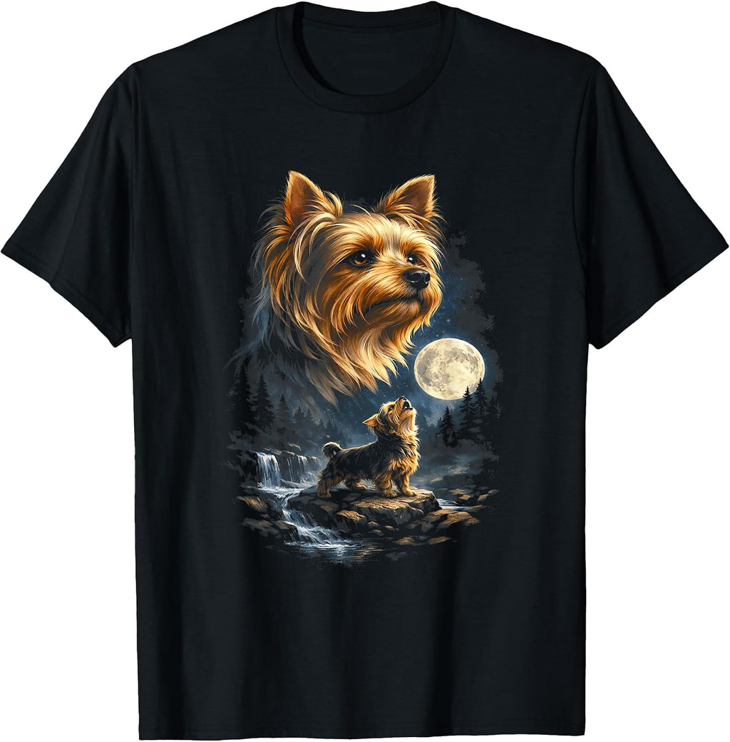 Yorkie Howling to The Moon Funny Vintage 90s Puppy Dog Lover T-Shirt