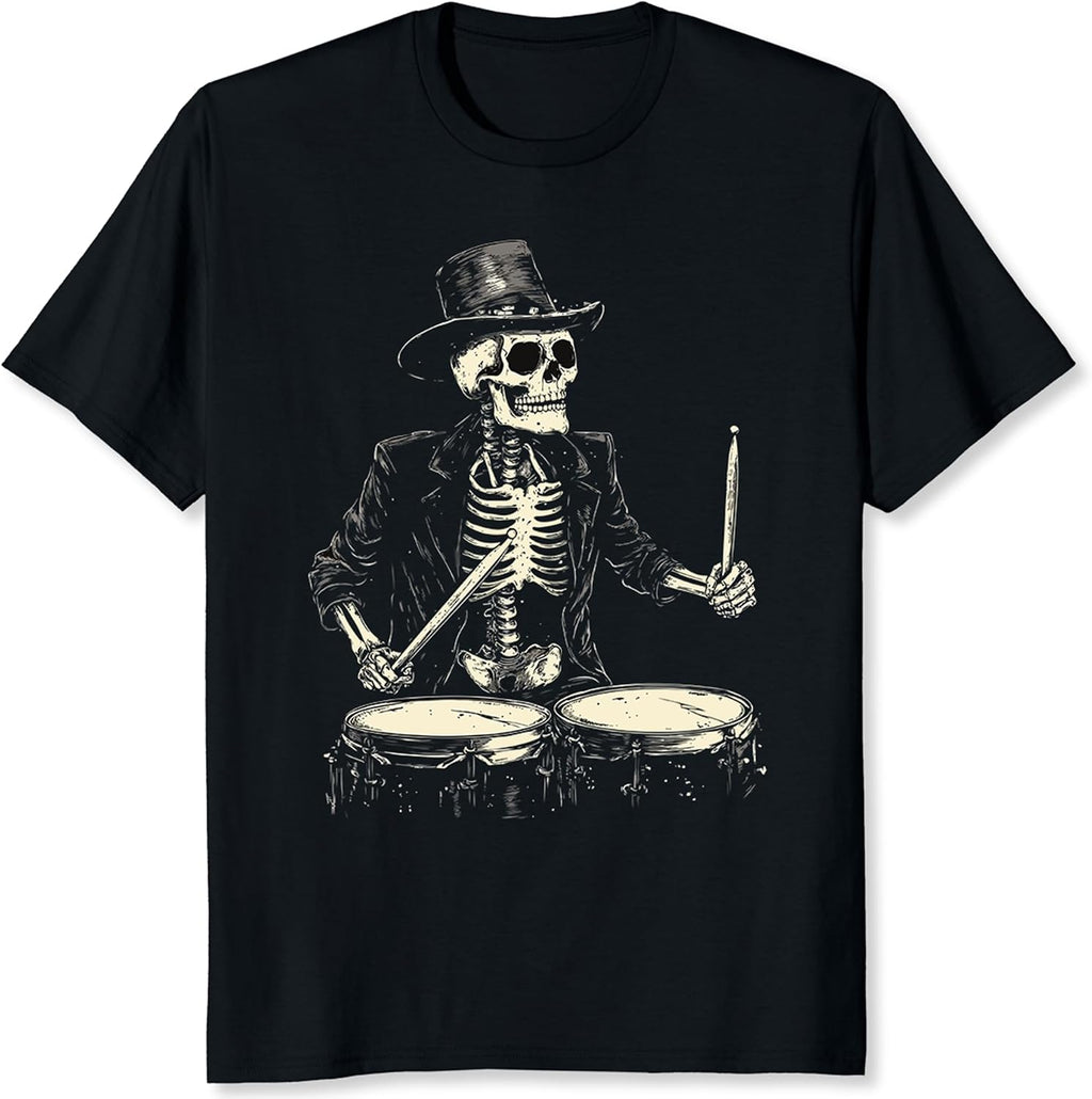Skeleton Drummer Shirt Vintage Band Shirt Gift for Rock Music Lover Skull T-Shirt for Men