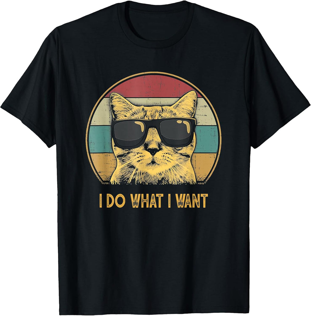 Retro I do What I Want cat Funny cat Lover T-Shirt Small