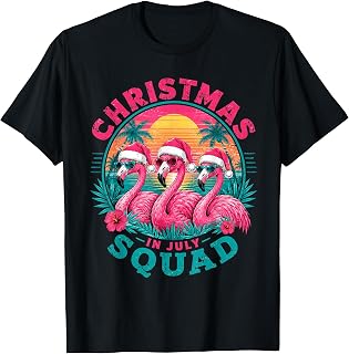 Christmas in July Flamingo Squad Beach Sunset T-Shirt