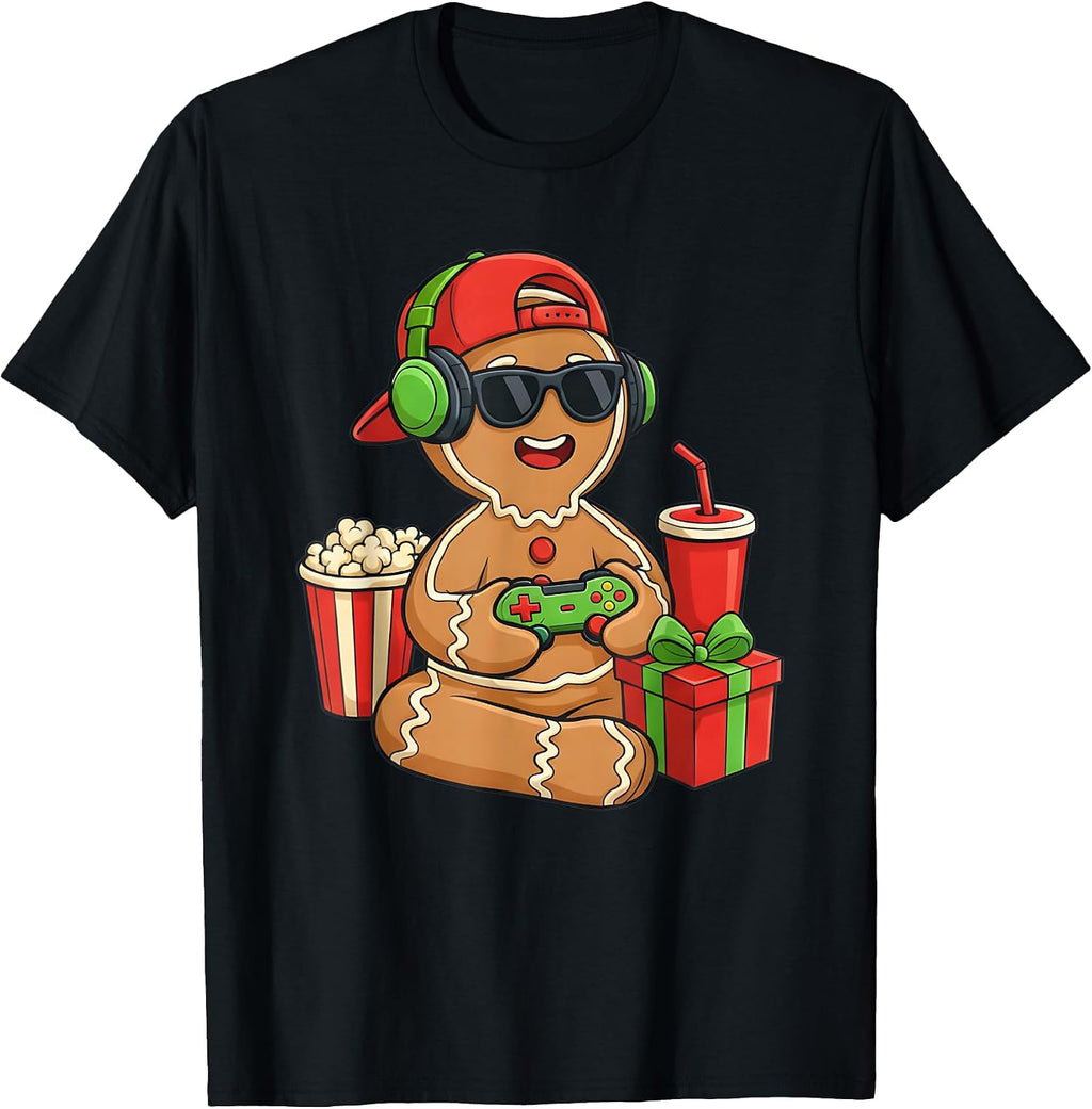 Christmas Gamer Gingerbread Video Gaming Xmas Game Boys Kids T-Shirt