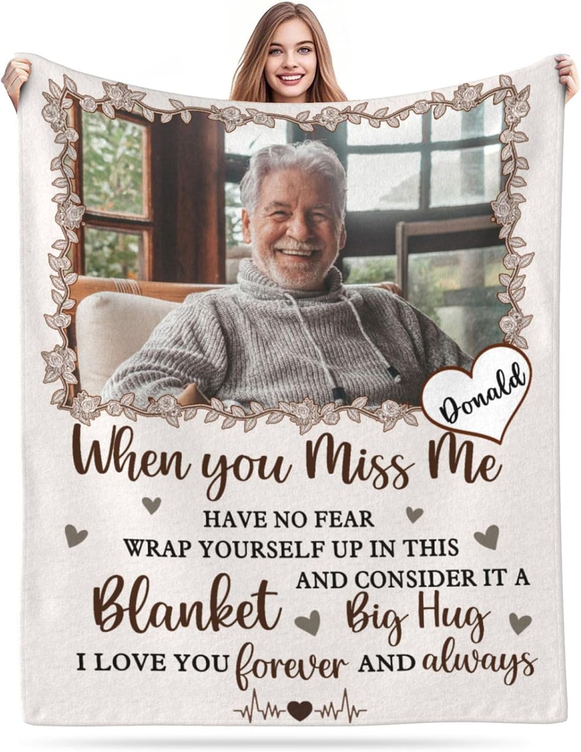 Custom Memorial Blanket with Photos for Loss of Loved One, in Loving Memory of Sympathy Gifts,Personalized Bereavement Remembrance Grieving Gifts,Flannel Throw Blanket with Pictures (Cream)