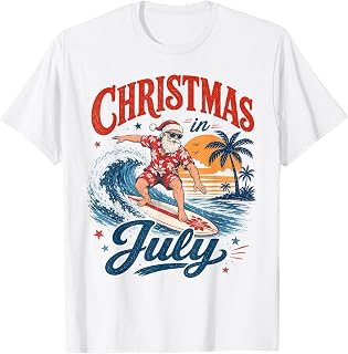 Christmas in July Retro Surfing Santa Hawaiian Vacation T-Shirt