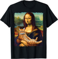 Mona Lisa Holding Cat Kitty for Cats Lover Cat Dad Cat Mom T-Shirt