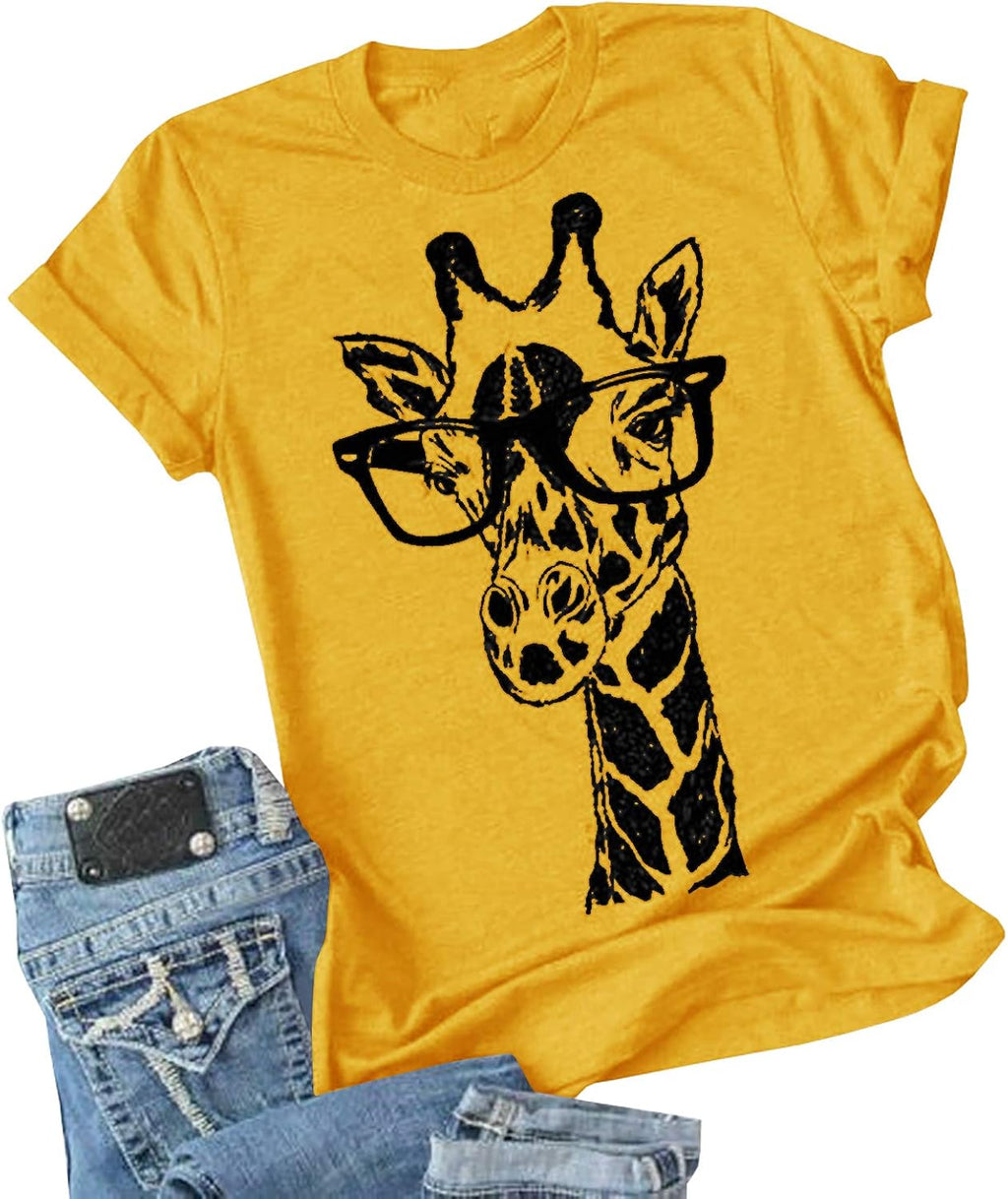 Womens Giraffe T Shirt Summer Funny Graphic Short Sleeve Crewneck Tees Casual Shirt Tops