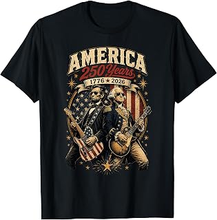 George Washington Abraham Lincoln Playing Guitar 4th July T-Shirt