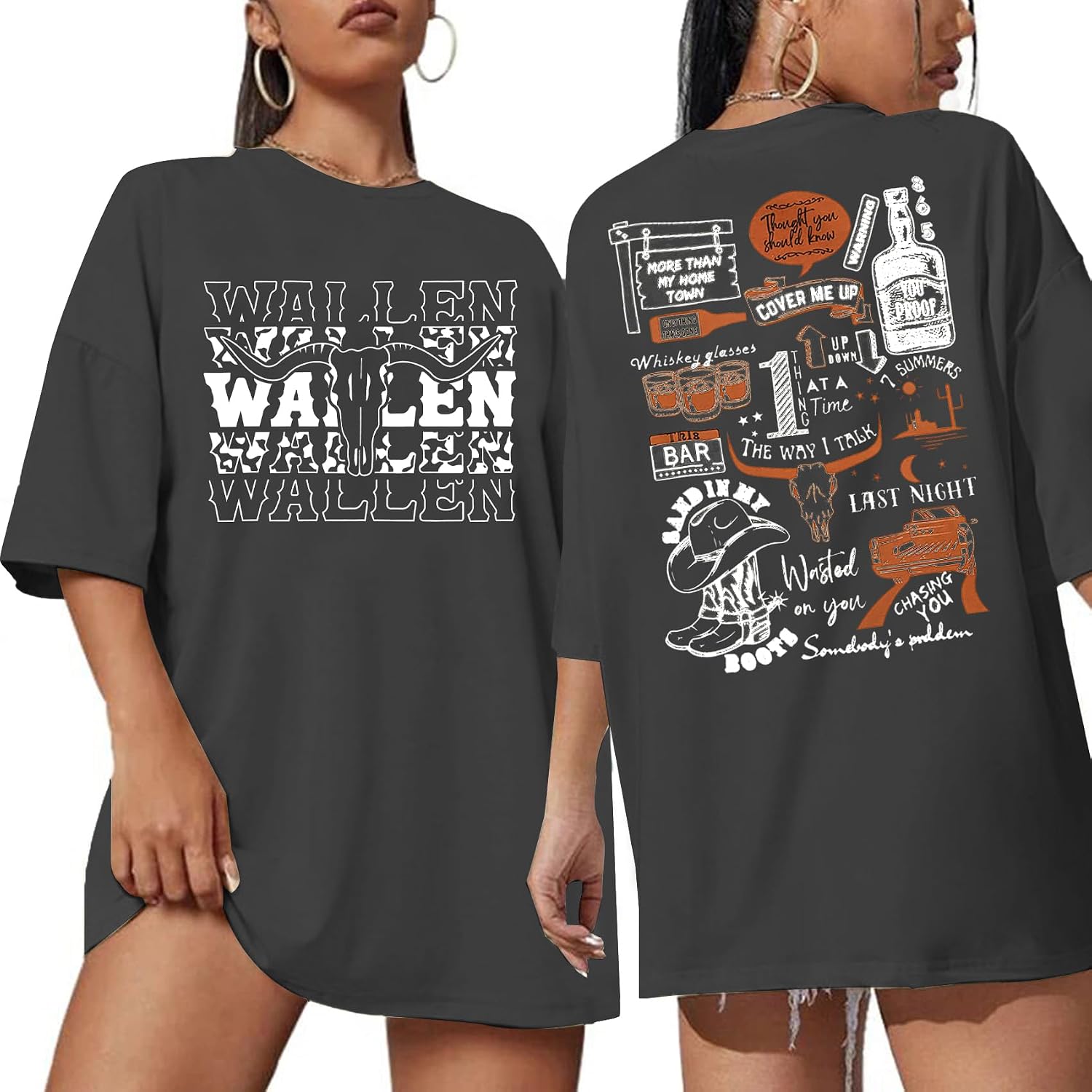 Cow Skull Women Oversized Shirt Country Music T-Shirt Vintage Western Graphic Tee 80 90s Music Lover Short Sleeve Top