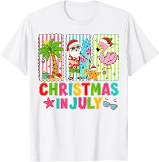 Christmas in July Beach Flamingo Tree Santa Summer Vacation T-Shirt